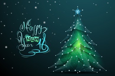abstract image of a christmas tree in the form of a starry sky or space, consisting of points, lines, and shapes in the form of planets, stars and the universe. vector happy new year nature concept.