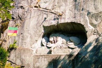 dying lion monument (lion of lucere) landmark of lucerne, switzerland.