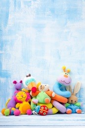 set of colorful kids toys frame. copy space for text