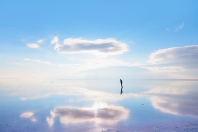 lone man silhouette at sunset, salt lake of ankara