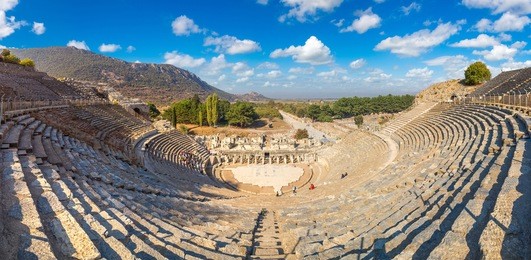 amphitheater (coliseum) in ancient city ephesus, turkey in a beautiful summer day