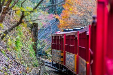 sagano romantic train railway, arashiyama, kyoto, japan