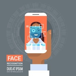 face recognition technology smart phone scanning eye retina biometric identification system vector illustration