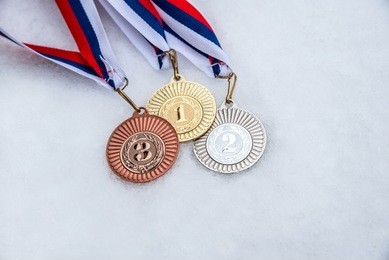 medal, award, winning. white, snow background. winter olympic game. south korea 2018.