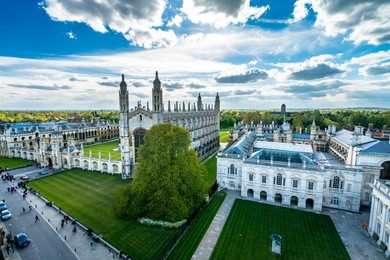 high angle view of the city of cambridge, uk at beautiful sunny day 