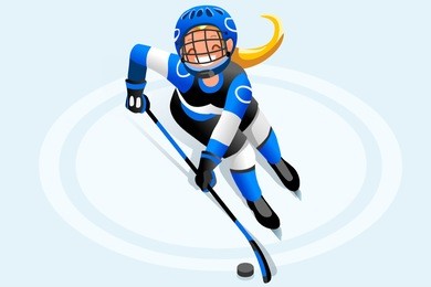 ice hockey vector cartoon clipart. winter sports background with hockey athlete playing winter olympics competition. 3d flat isolated isometric people illustration.