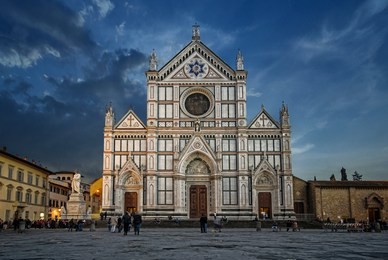 the basilica di santa croce (basilica of the holy cross) - famous franciscan church on florence, italy. there is the tomb of gallileo in the church.