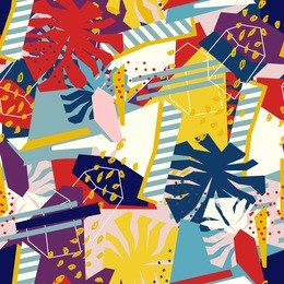 abstract floral elements paper collage.vector illustration hand drawn.sketch ready for contemporary scandinavian flat design- poster, invitation, post card, t-shirt design.seamless pattern.