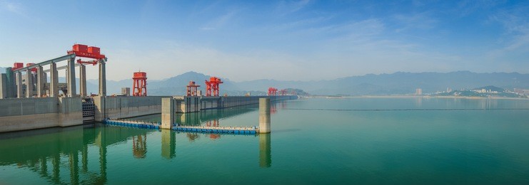 panorama of the three gorges dam at the yangtze river, china