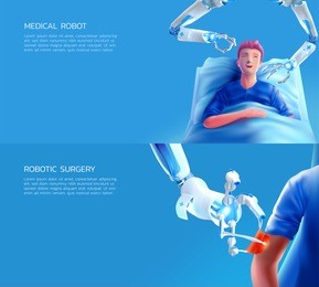 a set of semi-realistic illustration concepts for the robotic surgery, robot assistant at the operating room, the high-accuracy surgical, laparoscopic by a robot, the medical robot, future medically.