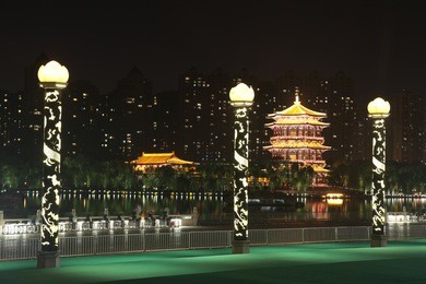 xi 'an datang furong garden at night, is located in china's shaanxi province. the famous tourist scenic spot.
