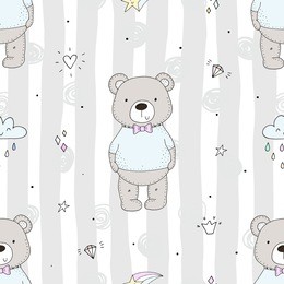 cute seamless pattern with funny bear. vector illustration.