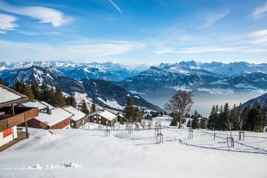 skiing path on the top of the rigi mountain, switzerland