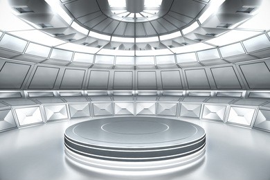 futuristic empty stage. modern future background technology sci-fi interior concept. 3d rendering