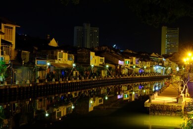 malacca , 1 december - a night view of malacca river