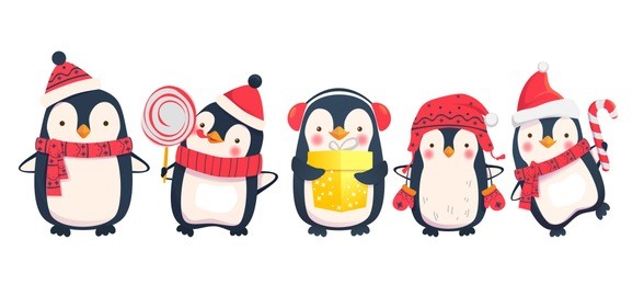 penguins cartoon vector illustration. christmas penguin characters