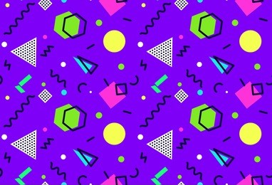 memphis seamless pattern 80's-90's styles on purple background. trendy memphis style. . vector illustration