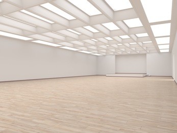 3d rendering light empty exhibition hall. empty room for performances.