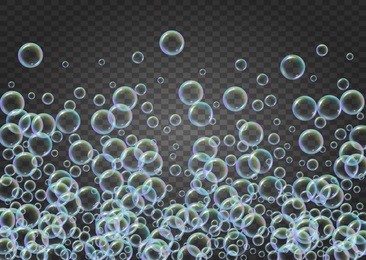 shampoo bubbles on gradient background. realistic water bubbles 3d. cool liquid foam with shampoo bubbles. horizontal cosmetic flyer and invite. cleaning soap foam for bath and shower.