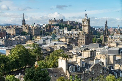 calton hill with a view on edinburgh, scotland