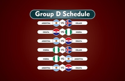 world cup russia 2018. match schedule group d vector illustration. eps10.