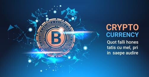 crypto currency bitcoin on blue background digital web money modern technology banner with copy space vector illustration