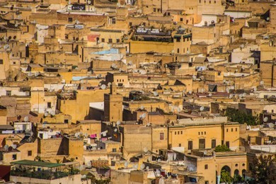 panoramic view of the medina (old town) of fes, morocco