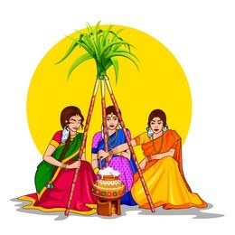 illustration of happy pongal holiday harvest festival of tamil nadu south india greeting background
