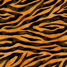 tiger black yellow orange brown seamless background. watercolor hand drawn animal fur skin texture.