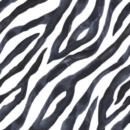 black and white zebra striped seamless background. watercolor hand drawn animal fur skin texture.