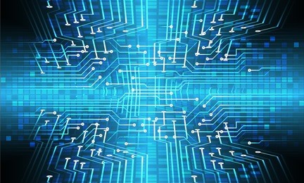 binary circuit board future technology, blue cyber security concept background, abstract hi speed digital internet.motion move blur. pixel vector