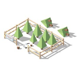 christmas tree market. isometric low poly new year fair site vector illustration.
