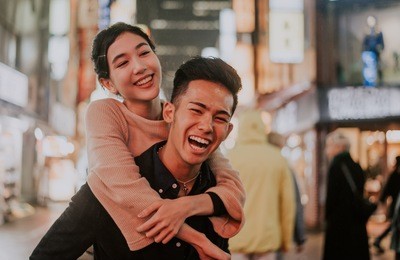 young japanese couple spending time together in tokyo