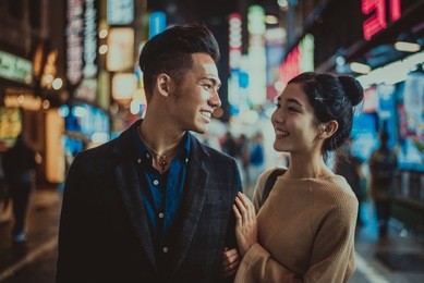 young japanese couple spending time together in tokyo