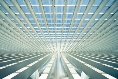 modern futuristic interior with concrete arches in perspective