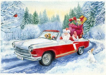 watercolor painting. christmas card.