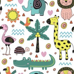 seamless pattern with jungle animals in scandinavian style - vector illustration, eps
