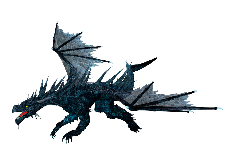 3d rendering of a black dragon isolated on white background