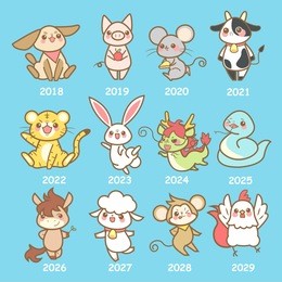 cute cartoon chinese zodiac and happy new year