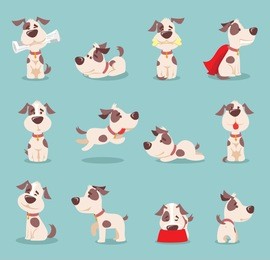 vector illustration set of cute and funny cartoon little dogs-pupies.