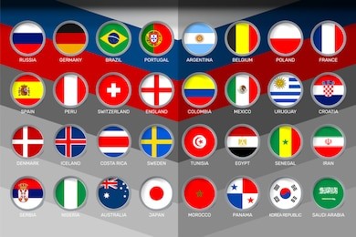 badges set of national flag for world soccer tournament championship 2018 in russia, vector illustration