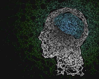 human head with network line. concept of artificial intelligence, ai, deep learning, iot, neural network. vector illustration