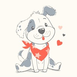 cute dog cartoon hand drawn vector illustration. can be used for t-shirt print, kids wear fashion design, baby shower invitation card.