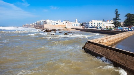 essaouira ramparts in essaouira in morocco. essaouira is a city in the western moroccan region on the atlantic coast.