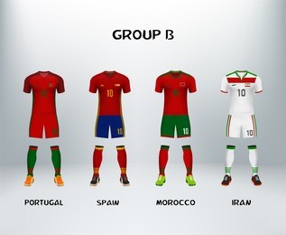 mockup of group b football jersey. concept for soccer uniform of team that qualified to final round of football tournament in russia. vector illustrative