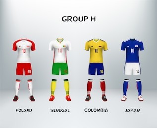 mockup of group h football jersey. concept for soccer uniform of team that qualified to final round of football tournament in russia. vector illustrative