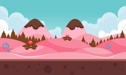 background with candy mountain theme for video games