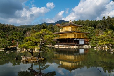 the beautiful golden kinkaku-ji temple, in kyoto, japan