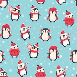 seamless pattern with penguins. cute penguin cartoon illustration. animals pattern