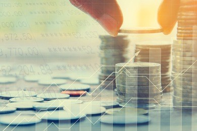 growing saving money concept.money management and financial chart.double exposure investment
